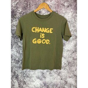 Zoe + Liv T Shirt Womens S Green Crew Change is Good 70s 80s Boho Festival Peace